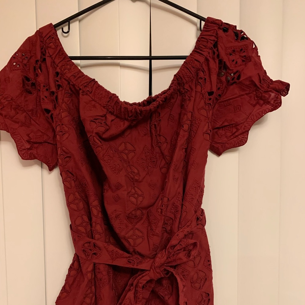 Red off shoulder Maternity top Pea in The Pod